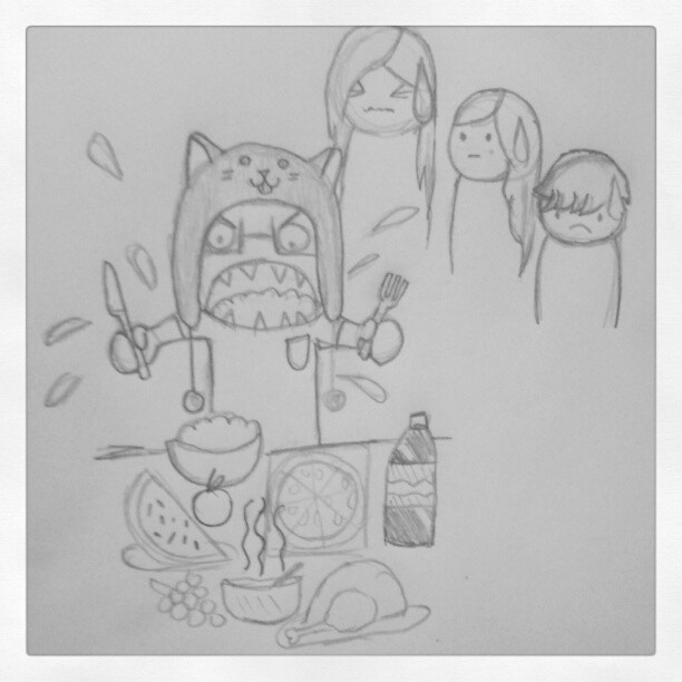 Just a sketch of a normal lunchtime with my amigos @durpqueen @le_music_junkie @megasnakes19