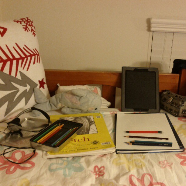 I often turn my bed into a makeshift art studio xD