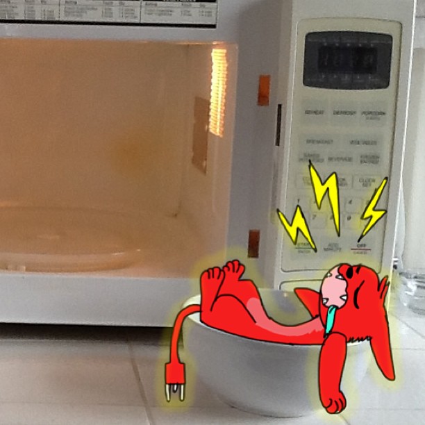 Art inspired by @wrobles4 Its Battery taking a nap in a cereal bowl getting heat from the microwave :p