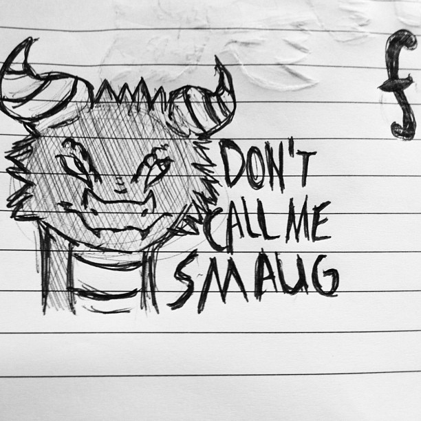So I don't have any real art to post so... have this random 3 week old doodle of a dragon that is NOT Smaug, and an f hole yay