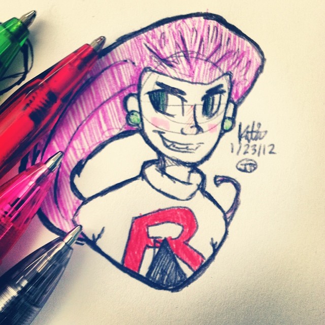 *uses pens to cover up failed attempt next to actual drawing* weeeee #jessie from #pokemon
