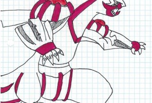 Katia's drawing of Palkia, the legendary water-dragon Pokemon