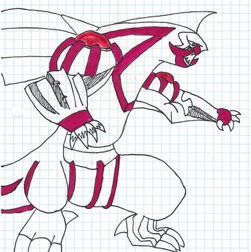 Katia's drawing of Palkia, the legendary water-dragon Pokemon